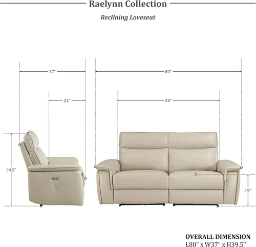 Vista 2 de Lexicon Raelynn Power - Sofá biplaza reclinable doble, color gris pardo gris topo