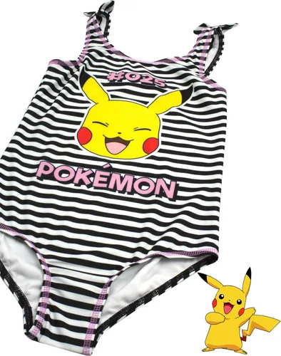 Vista 4 de Pokemon Bañador Niñas Pikachu Traje de Baño Blanco y Negro Niños, Multicolorido