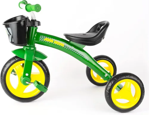 Vista 2 de John Deere Triciclo de juguetes resistentes con cesta para niños de 2 años en adelante, verde