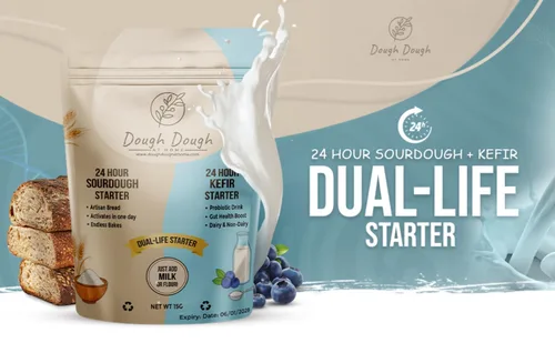 Vista 3 de Cultivo básico de masa madre y kéfir: todo en uno - Fermentación rápida de 24 horas de vida dual - Hace pan y leche probiótica - Cultivos vivos