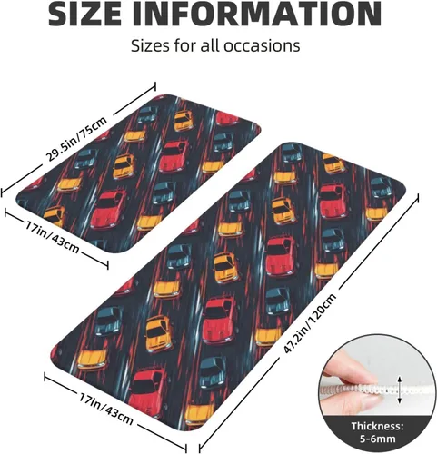 Vista 3 de Antifatigue Kitchen Mats for Floor 2 Piece - Retro Color Racing Car Print Kitchen Rugs Non Slip Washable, Runner Rug Standing Mat for