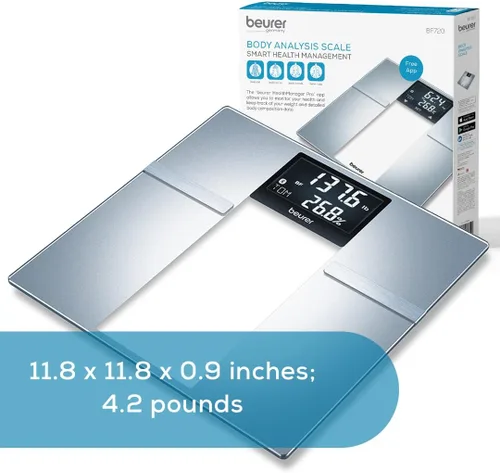 Vista 8 de Beurer Báscula inteligente BF720 para peso corporal, grasa corporal, agua corporal y más, capacidad de 400 libras, aplicación Bluetooth, datos