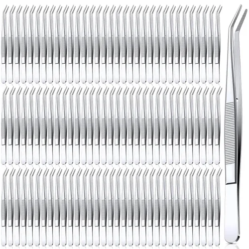 Vista 14 de Honoson 4 pinzas de acero inoxidable para manualidades con punta dentada curvada, pinzas multiusos para máquina de coser, pinzas a granel (plateado)