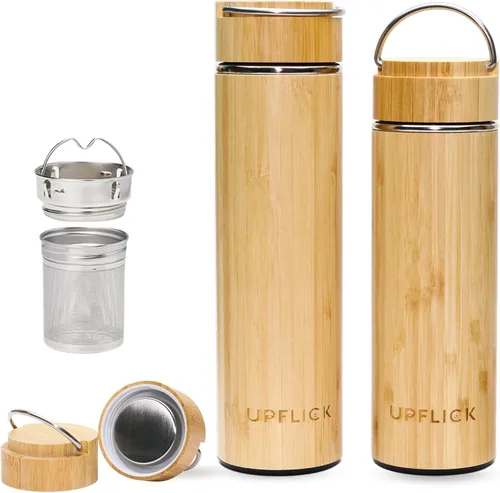 Vista 11 de Botella de agua de bambú aislada para hombres, regalo de cumpleaños, juego de té de viaje para mujeres con difusor para hojas de té sueltas, regalo