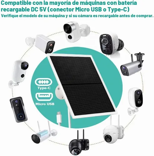 Vista 4 de Cargador de panel solar para cámaras de seguridad al aire libre, 10 W, CC 5 V, compatible con cámaras de batería recargable micro USB y tipo C