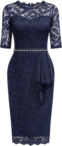 Vista 5 de Miusol Vestido de cóctel de media manga con encaje floral elegante para mujer