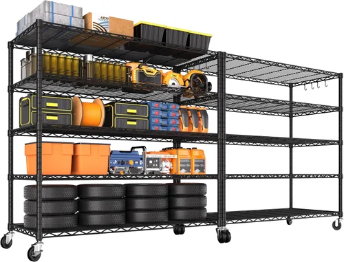 Vista 15 de PrimeZone Estantería de alambre con ruedas, estantes de almacenamiento de metal resistente de 5 niveles ajustables con certificación NSF