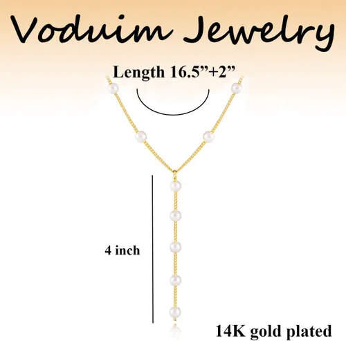 Vista 4 de Voduim Collar de perlas, chapado en oro de 14 quilates o oro blanco, delicado collar de perlas para mujer, collar en Y, gargantilla de perlas