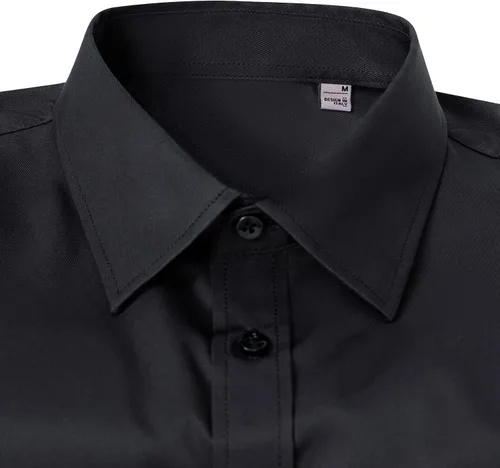 Vista 2 de Alimens & Gentle Camisa de vestir con textura sólida para hombre, camisa de manga larga elástica con botones