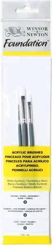 Vista 7 de Winsor & Newton Juego de brochas acrílicas sintéticas, mango corto, redondo, paquete de 3