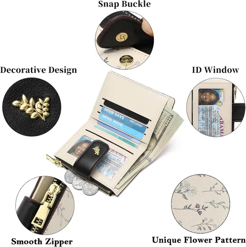 Vista 5 de GAEKEAO Billeteras pequeñas para mujer, con bloqueo RFID, de cuero, plegable, con cremallera, bolsillo para tarjetas de crédito, con ventana