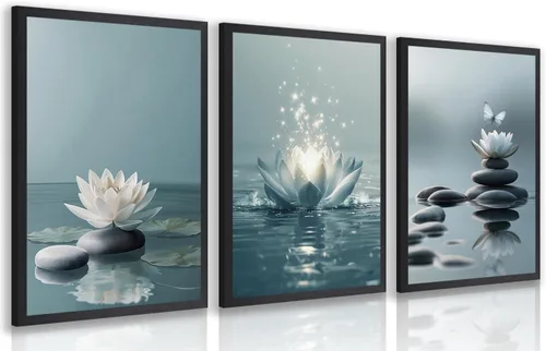 Vista 16 de GELDSTEI Arte de pared zen enmarcado, pintura moderna en lienzo de chica haciendo yoga, decoración de pared de meditación tranquila, imagen estética