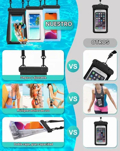 Vista 6 de Bolsa impermeable flotante para teléfono de gran capacidad, funda impermeable para iPhone 15 14 Pro Max 13 12 11 X XR 8 Plus Samsung hasta 6.9