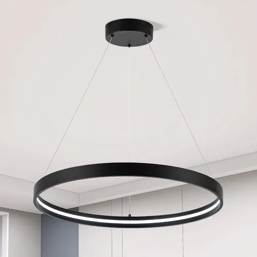 Vista 8 de Lámparas de araña LED modernas en negro, lámparas de araña LED contemporáneas regulables de 1 anillo, lámpara colgante LED moderna para sala