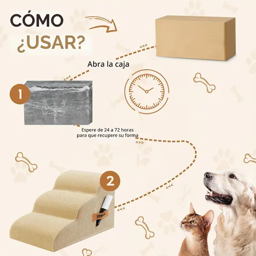 Vista 5 de Escaleras para perros Romrol, rampa para camas y sofás, escalones extra anchos para mascotas con cubierta duradera impermeable y antideslizante