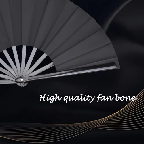 Vista 3 de Paquete de 4 ventiladores de mano plegables grandes, ventilador chino negro de Kung Fu Tai Chi, ventilador de tela de nailon para hombres y mujeres