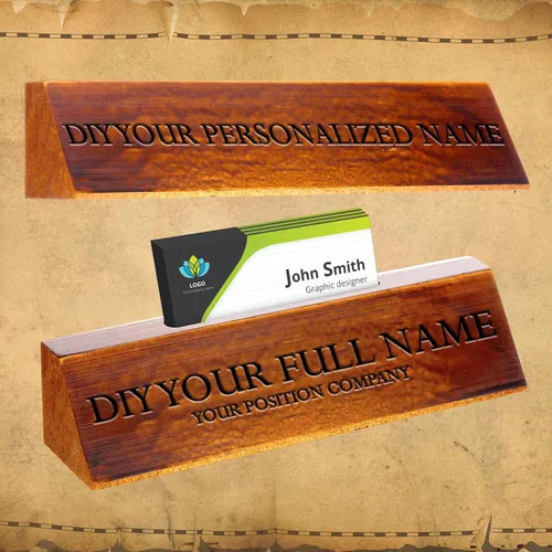Vista 3 de Eersida 2 piezas de placa de nombre de madera en blanco para escritorio, placa de nombre de nogal personalizada de madera DIY para placa de nombre