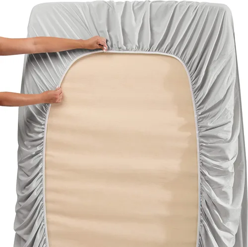 Vista 6 de 100 % algodón natural de 400 hilos, 1 pieza con bolsillo profundo de 21 pulgadas y 2 fundas de almohada, juego de sábanas de 3 piezas