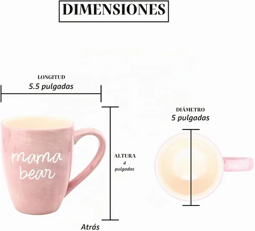 Vista 5 de Pavilion - Taza de café grande de cerámica con diseño de texto "Mama Bear", compatible con microondas y lavavajillas, tazas altas de café o té