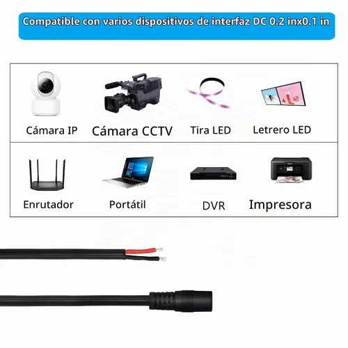 Vista 5 de Cable de alimentación de CC, cable de reparación de cable de alimentación de extremo abierto, cable de reparación de cable de alimentación
