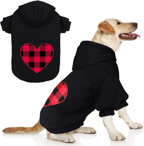 Vista 8 de Sudadera con capucha para perros pequeños, ropa para mascotas, diseño de lana cuadriculada negro, cálido y suave, transpirable, cómodo (Talla S)