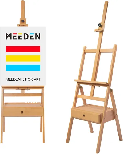 Vista 7 de MEEDEN Caballete de Estudio con Marco en H con Cajón de Almacenamiento de Suministros de Arte - Ajustable (60"~75") Soporte de Caballete de Madera