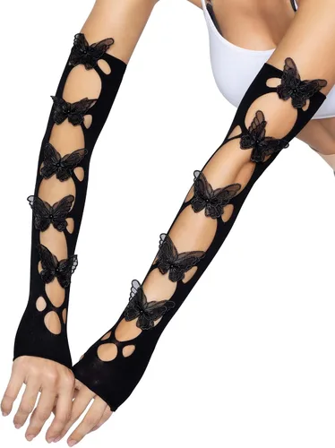 Vista 2 de Leg Avenue Calentadores de brazo con apliques de mariposa opacos para mujer