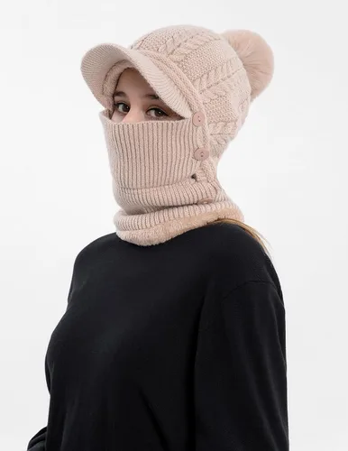 Vista 9 de HUAMULAN Gorro de invierno de una pieza para mujer, pasamontañas de forro polar, pasamontañas, máscara facial, bufanda, orejeras, esquí, nieve