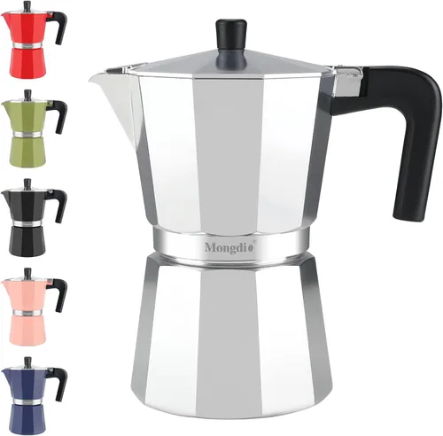 Vista 9 de Mongdio - Cafetera de café espresso para estufa Moka, Cafetera Cubana para estufa, Cafetera Mocha Greca Italiana, para 6 tazas de espresso, 10 onzas