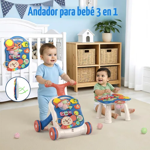 Vista 2 de QDRAGON Andador 3 en 1 y centro de actividades para niños de 12 a 18 meses Azul oscuro