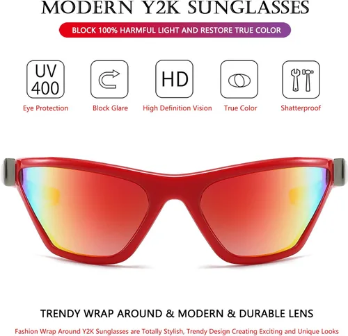 Vista 5 de AIEYEZO Gafas de sol modernas Y2K para mujeres y hombres gafas de sol envolventes a la moda deportivas futuristas sunnies