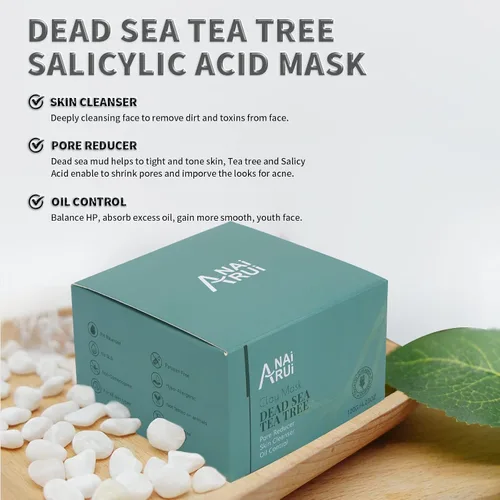 Vista 2 de ANAI RUI Máscara de barro del mar muerto con aceite de árbol de té y ácido salicílico, carbón, removedor de puntos negros, limpiador de poros, ideal