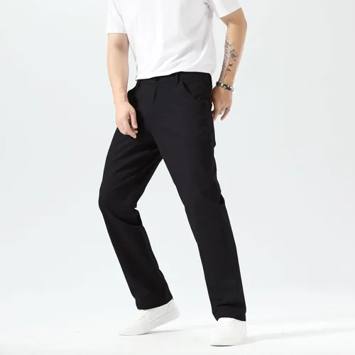 Vista 9 de Plaid&Plain Pantalones caqui elásticos de ajuste recto con bolsillo lateral y cintura elástica para hombre Negro