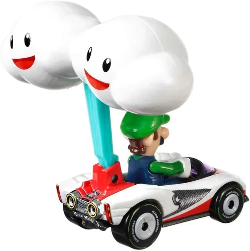 Vista 3 de Hot Wheels Mario Kart Luigi fundido a presión en P-Wing Kart con Cloud Glider