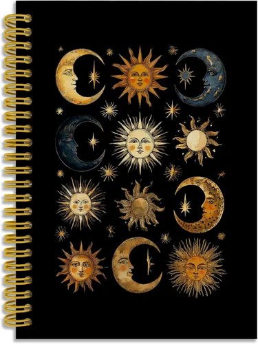 Vista 4 de Dark Witchy Moon Stars Notebook Journal, Celestial Astrology Witchy Gifts for Women Journal, Crescent Moon Face Starry Forest Spiral Notebook
