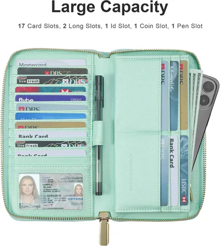 Vista 2 de Chelmon - Monedero para mujer de cuero genuino con bloqueo de señal RFID, para tarjetas de crédito