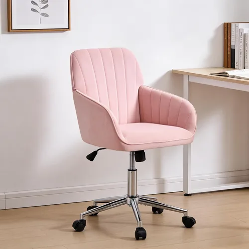 Vista 10 de Silla de escritorio de oficina en casa, cómoda silla de computadora de terciopelo con asiento de respaldo, 300 libras de altura ajustable ergonómica
