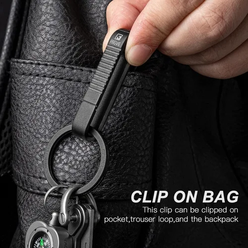 Vista 8 de FEGVE Llavero para cinturón, clip de titanio para cinturón con llavero para llaves, gancho para llavero para hombres y papá (negro - RK1)