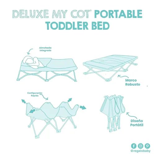 Vista 10 de Regalo My Cot Deluxe Cama portátil para niños pequeños, incluye saco de dormir, azul marino