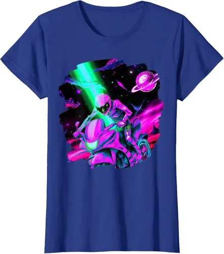 Vista 9 de Camiseta de motociclista espacial para motociclista astronauta, Negro, S
