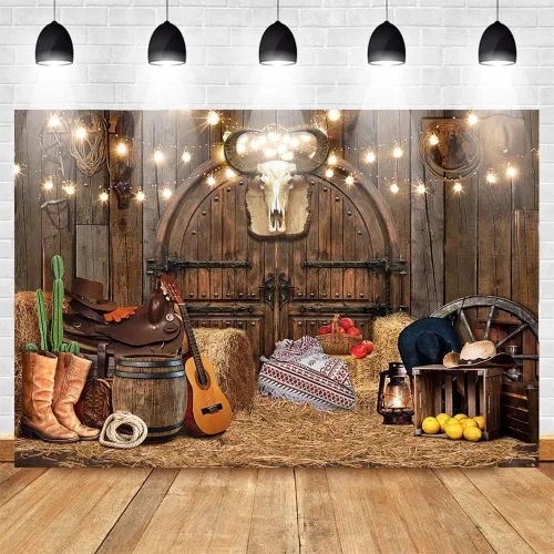 Vista 3 de Mocsicka Fondo del Salvaje Oeste, luces rústicas, fondo de fotografía de casa de granero, fondo de fotografía de vaquero occidental, decoración