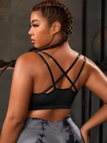 Vista 2 de COZYEASE Brasier deportivo elástico básico con cuello en V y bloques de color para mujer