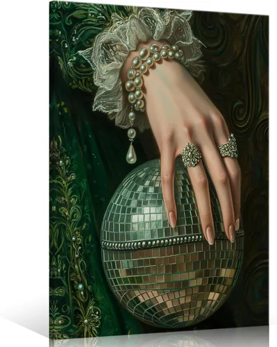 Vista 11 de Pintura retro de chica con estilo vintage en lienzo con estampado de rosas, póster estético antiguo, chica victoriana de estilo moody, arte de pared