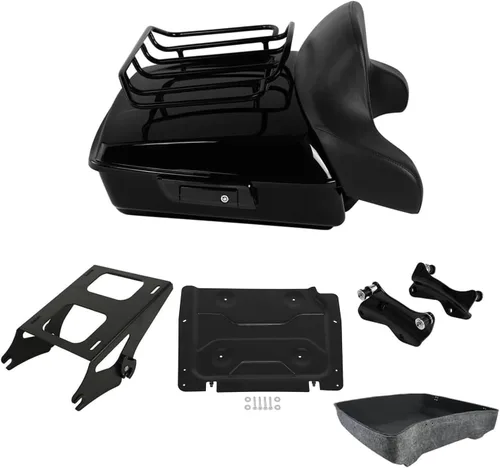 Vista 31 de Respaldo de Maletero de Equipaje King Tour Negro Brillante con Placa de Rack de Montaje Compatible con Harley Modelos Touring 2014-2025 Road Glide