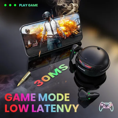 Vista 5 de Auriculares inalámbricos Bluetooth 5.4 35H estéreo de graves profundos con ruido ENC Call Cool Gaming Bluetooth auriculares con 25 ms, IP5 modo dual