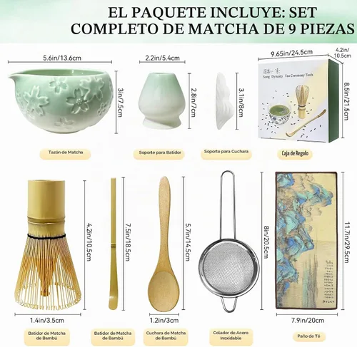 Vista 5 de Paquete de 8 juegos de té Matcha de cerámica, juego de batidor de tazón