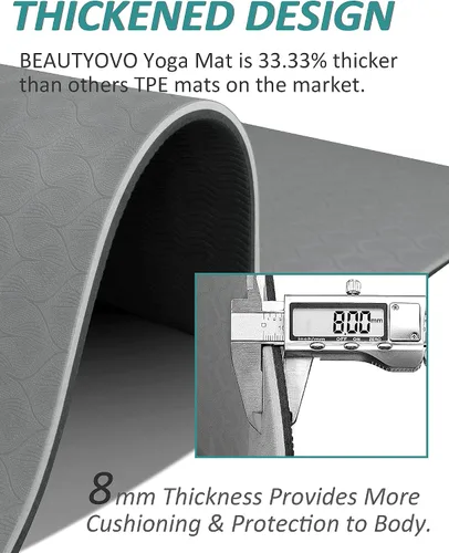Vista 3 de Tapete de yoga con correa, 1/3 pulgadas extra gruesa, de doble cara, antideslizante, tapetes profesionales de TPE para mujeres y hombres, tapete