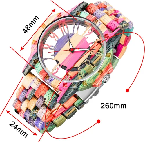 Vista 6 de Brown Deep Black Ebony Zebra Reloj de cuarzo de madera para hombre, correa de madera con cierre plegable para hombres