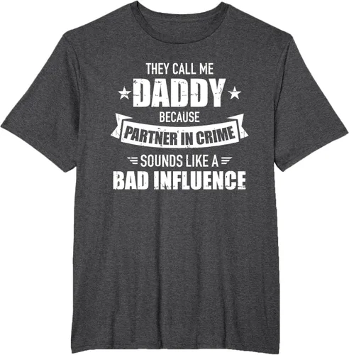 Vista 17 de Call me dad partner in crime bad influence camiseta divertida regalo papá, Negro, S