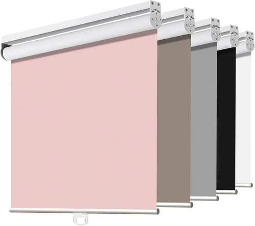 Vista 31 de Joydeco Persianas enrollables 100% opacas sin cordones para ventanas, persianas de parada libre, protección UV, persianas de tejido natural